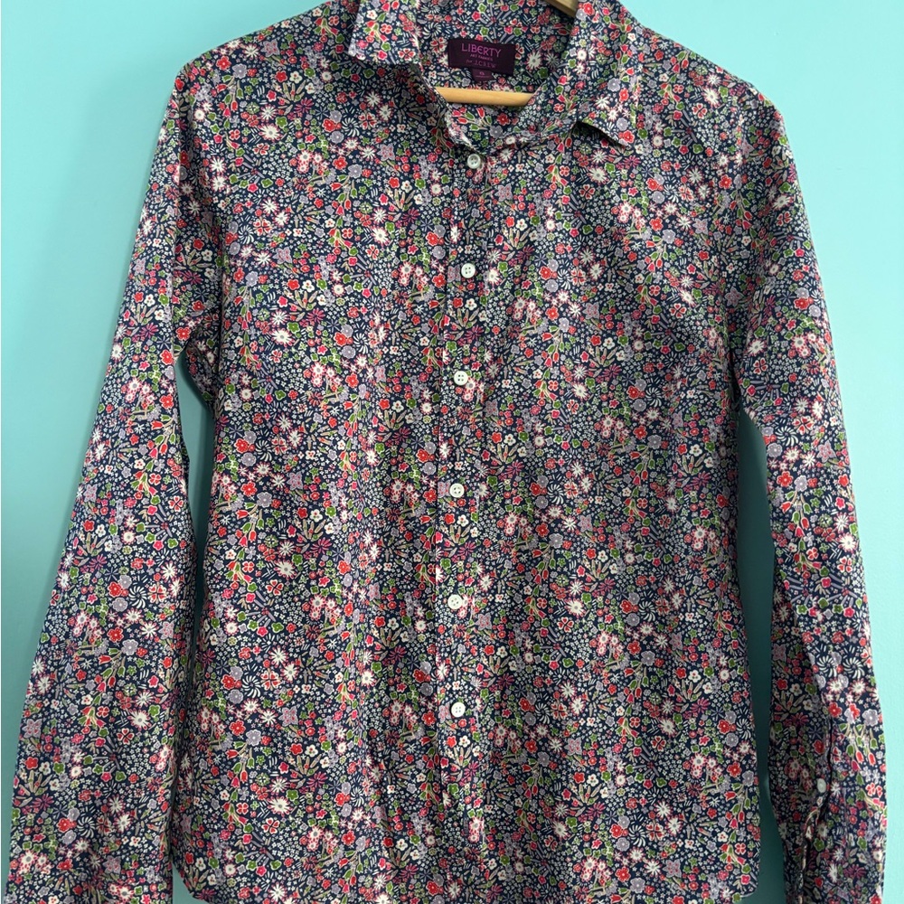 J. Crew/ Liberty Arts fabric Floral Button Down Shirt - Navy and Pink